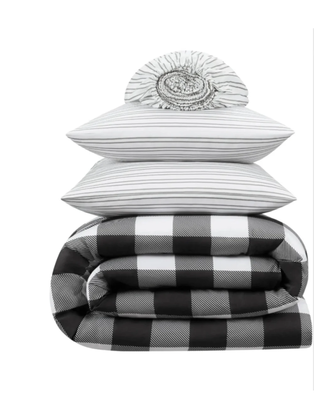 NEW Serta King Black White Buffalo Plaid 7 Piece Printed Bedding Set